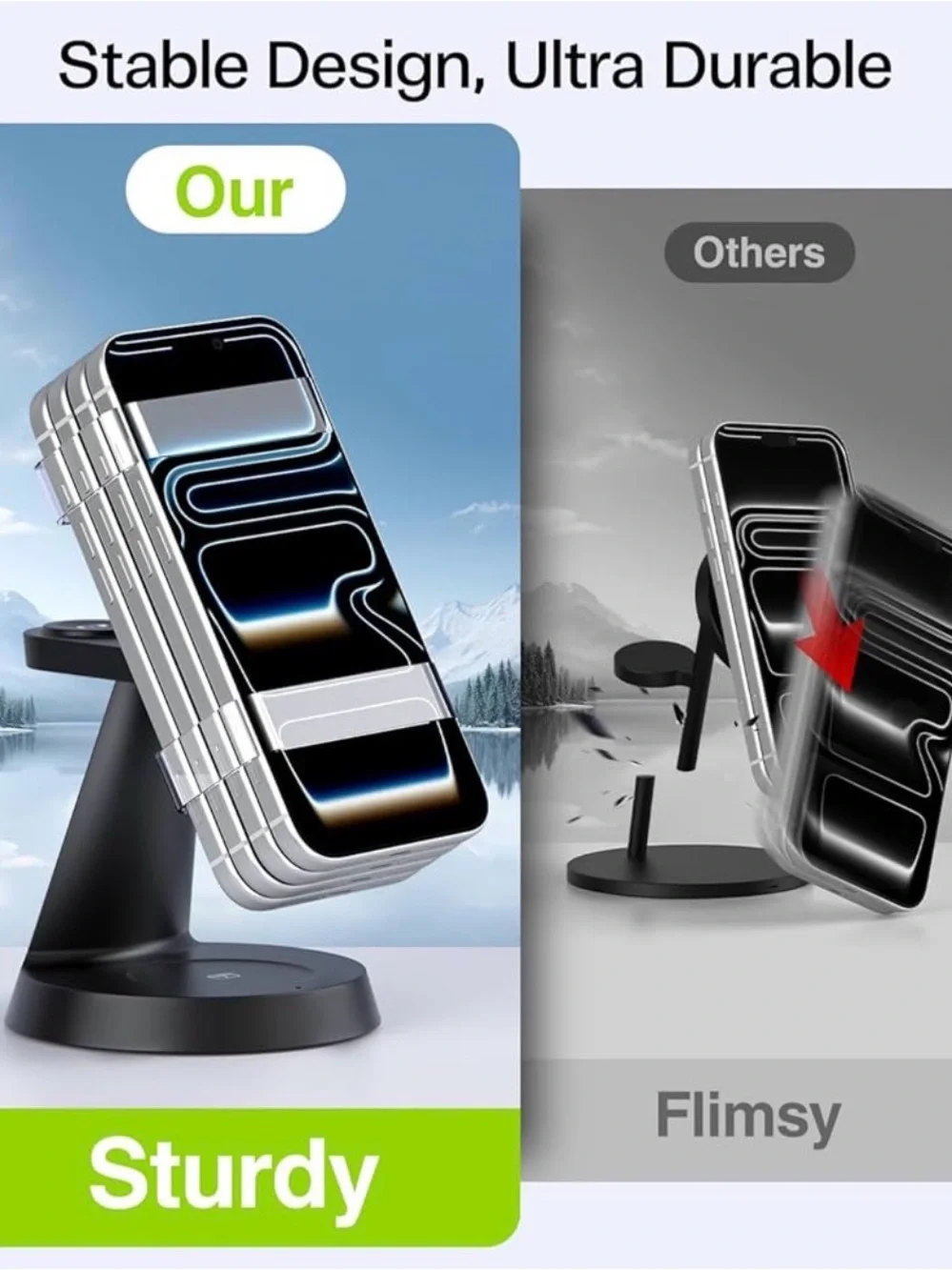 3-in-1 Magnetic Charging Stand for Phone, Watch and Earbuds - Mint Green